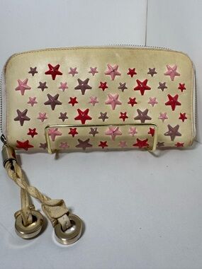 Jimmy Choo Beige Star-Studded Leather Wallet - Pink & Red Stars